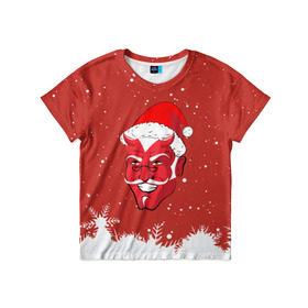 Детская футболка 3D с принтом Сатана Санта в Екатеринбурге, 100% гипоаллергенный полиэфир | прямой крой, круглый вырез горловины, длина до линии бедер, чуть спущенное плечо, ткань немного тянется | 2019 |  снег | агрессивный санта | дед мороз | демон | дьявол | злой санта | злость | новогодний | новый год | новый год 2019 | опасность | санта | сантасатана | сатана | снежинки