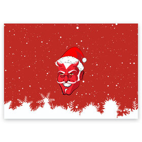 Поздравительная открытка с принтом Сатана Санта в Екатеринбурге, 100% бумага | плотность бумаги 280 г/м2, матовая, на обратной стороне линовка и место для марки
 | 2019 |  снег | агрессивный санта | дед мороз | демон | дьявол | злой санта | злость | новогодний | новый год | новый год 2019 | опасность | санта | сантасатана | сатана | снежинки