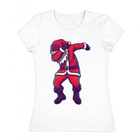 Женская футболка хлопок с принтом Dab Santa в Екатеринбурге, 100% хлопок | прямой крой, круглый вырез горловины, длина до линии бедер, слегка спущенное плечо | 