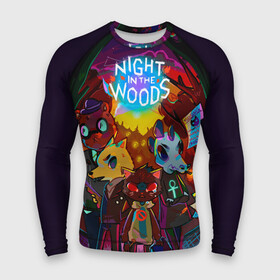 Мужской рашгард 3D с принтом Night in the Woods (1) в Екатеринбурге,  |  | Тематика изображения на принте: bear | cat | fox | night | night in the woods | woods | кот | лес | лис | медведь | ночь | ночь в лесу