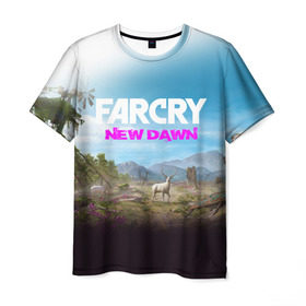 Мужская футболка 3D с принтом FAR CRY NEW DAWN в Екатеринбурге, 100% полиэфир | прямой крой, круглый вырез горловины, длина до линии бедер | action | far cry | far cry new dawn | game | gamer | montana | player | shooter | usa | врата эдема | знак | игра | культ | секта | символ | символика | шутер | эдем