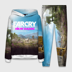 Женский костюм 3D (с толстовкой) с принтом FAR CRY NEW DAWN в Екатеринбурге,  |  | action | far cry | far cry new dawn | game | gamer | montana | player | shooter | usa | врата эдема | знак | игра | культ | секта | символ | символика | шутер | эдем