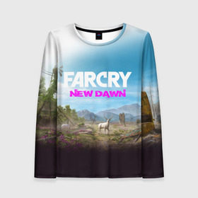 Женский лонгслив 3D с принтом FAR CRY NEW DAWN в Екатеринбурге, 100% полиэстер | длинные рукава, круглый вырез горловины, полуприлегающий силуэт | action | far cry | far cry new dawn | game | gamer | montana | player | shooter | usa | врата эдема | знак | игра | культ | секта | символ | символика | шутер | эдем