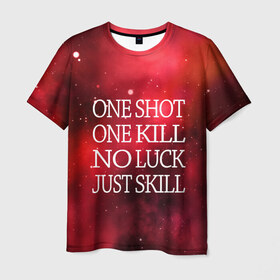 Мужская футболка 3D с принтом One Shot One Kill в Екатеринбурге, 100% полиэфир | прямой крой, круглый вырез горловины, длина до линии бедер | counter strike. one shot | cs go | csgo | game | one kill | ван шот | красный | лого | надпись | текст