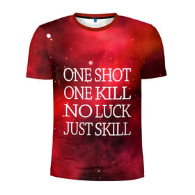 Мужская футболка 3D спортивная с принтом One Shot One Kill в Екатеринбурге, 100% полиэстер с улучшенными характеристиками | приталенный силуэт, круглая горловина, широкие плечи, сужается к линии бедра | counter strike. one shot | cs go | csgo | game | one kill | ван шот | красный | лого | надпись | текст