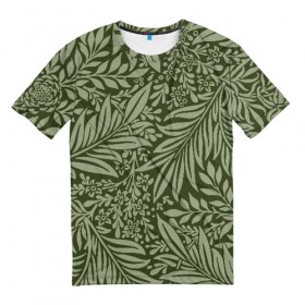 Мужская футболка 3D с принтом Flowers Green в Екатеринбурге, 100% полиэфир | прямой крой, круглый вырез горловины, длина до линии бедер | art | flower | green | абстракция | арт | листья | пано | цветы