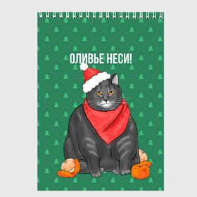Скетчбук с принтом Кот хочет кушот в Екатеринбурге, 100% бумага
 | 48 листов, плотность листов — 100 г/м2, плотность картонной обложки — 250 г/м2. Листы скреплены сверху удобной пружинной спиралью | кот | кушот | новый год | оливье | толстый кот
