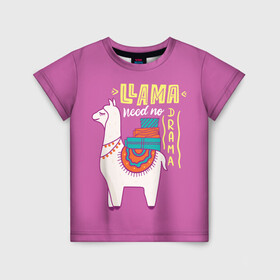 Детская футболка 3D с принтом Lama в Екатеринбурге, 100% гипоаллергенный полиэфир | прямой крой, круглый вырез горловины, длина до линии бедер, чуть спущенное плечо, ткань немного тянется | Тематика изображения на принте: glama | lama | анд | горы | дикое | домашнее | животное | индейци | лама | мех | шерсть