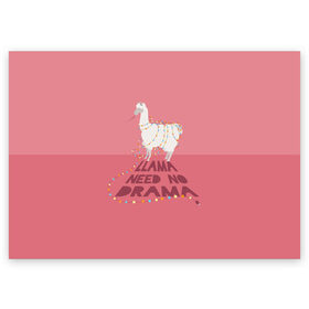 Поздравительная открытка с принтом LLama need no Drama в Екатеринбурге, 100% бумага | плотность бумаги 280 г/м2, матовая, на обратной стороне линовка и место для марки
 | Тематика изображения на принте: glama | lama | анд | горы | дикое | домашнее | животное | индейци | лама | мех | шерсть