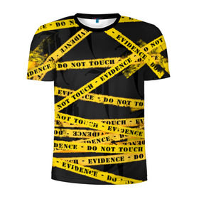 Мужская футболка 3D спортивная с принтом Улика - не трогать в Екатеринбурге, 100% полиэстер с улучшенными характеристиками | приталенный силуэт, круглая горловина, широкие плечи, сужается к линии бедра | Тематика изображения на принте: art | black | dark | evidence | fashion | graffiti | paint | stripes | texture | underground | yellow | желтый | краска | лента | опечатано | преступление | улика | черный