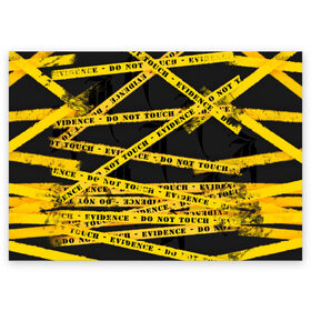 Поздравительная открытка с принтом Улика - не трогать в Екатеринбурге, 100% бумага | плотность бумаги 280 г/м2, матовая, на обратной стороне линовка и место для марки
 | Тематика изображения на принте: art | black | dark | evidence | fashion | graffiti | paint | stripes | texture | underground | yellow | желтый | краска | лента | опечатано | преступление | улика | черный