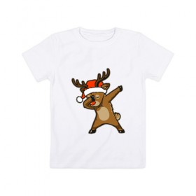 Детская футболка хлопок с принтом Dabbing Deer в Екатеринбурге, 100% хлопок | круглый вырез горловины, полуприлегающий силуэт, длина до линии бедер | Тематика изображения на принте: 