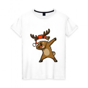 Женская футболка хлопок с принтом Dabbing Deer в Екатеринбурге, 100% хлопок | прямой крой, круглый вырез горловины, длина до линии бедер, слегка спущенное плечо | Тематика изображения на принте: 