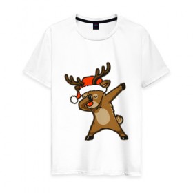 Мужская футболка хлопок с принтом Dabbing Deer в Екатеринбурге, 100% хлопок | прямой крой, круглый вырез горловины, длина до линии бедер, слегка спущенное плечо. | 