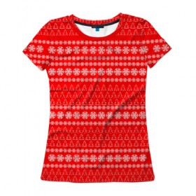 Женская футболка 3D с принтом Рождественский узор в Екатеринбурге, 100% полиэфир ( синтетическое хлопкоподобное полотно) | прямой крой, круглый вырез горловины, длина до линии бедер | 