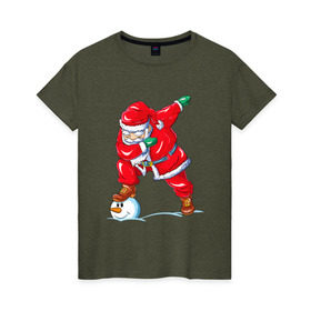 Женская футболка хлопок с принтом Dabbing Santa в Екатеринбурге, 100% хлопок | прямой крой, круглый вырез горловины, длина до линии бедер, слегка спущенное плечо | 