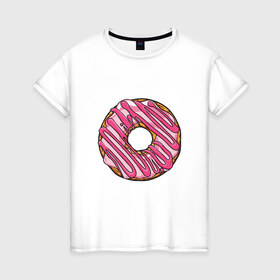 Женская футболка хлопок с принтом Пончик в Екатеринбурге, 100% хлопок | прямой крой, круглый вырез горловины, длина до линии бедер, слегка спущенное плечо | donut | simpsons | барт | вкус | гомер | еда | кафе | кок | кухня | пища | повар | пончик | ресторан | симпсоны | сладкий