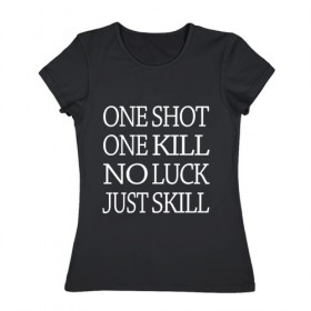 Женская футболка хлопок с принтом One Shot Battlefield в Екатеринбурге, 100% хлопок | прямой крой, круглый вырез горловины, длина до линии бедер, слегка спущенное плечо | 2019 | 5 | battlefield | game | logo | one kill | one shot | skill | v