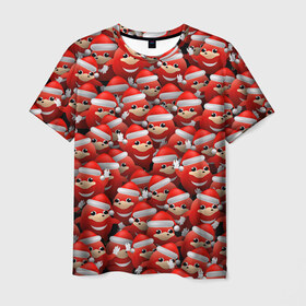 Мужская футболка 3D с принтом Новогодние наклзы в Екатеринбурге, 100% полиэфир | прямой крой, круглый вырез горловины, длина до линии бедер | da way | meme | ехидна | колпак | красный | мем | наклз | новогодний | новый год | соник | шапка