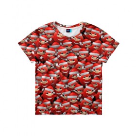 Детская футболка 3D с принтом Новогодние наклзы в Екатеринбурге, 100% гипоаллергенный полиэфир | прямой крой, круглый вырез горловины, длина до линии бедер, чуть спущенное плечо, ткань немного тянется | da way | meme | ехидна | колпак | красный | мем | наклз | новогодний | новый год | соник | шапка