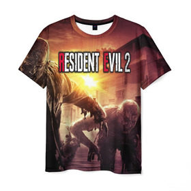 Мужская футболка 3D с принтом Resident Evil 2 в Екатеринбурге, 100% полиэфир | прямой крой, круглый вырез горловины, длина до линии бедер | 2 | biohazard | evil | g | horror | resident | survival | вирус | зла | зомби | монстры | обитель