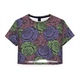 Женская футболка 3D укороченная с принтом Розы Лил Пипа в Екатеринбурге, 100% полиэстер | круглая горловина, длина футболки до линии талии, рукава с отворотами | gus ahr | lil | lil peep | peep | runaway | лилпип | реп | розы | рэп | узор | хип хоп | эмо