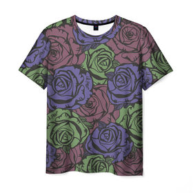 Мужская футболка 3D с принтом Розы Лил Пипа в Екатеринбурге, 100% полиэфир | прямой крой, круглый вырез горловины, длина до линии бедер | gus ahr | lil | lil peep | peep | runaway | лилпип | реп | розы | рэп | узор | хип хоп | эмо
