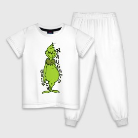 Детская пижама хлопок с принтом Naughty Grinch в Екатеринбурге, 100% хлопок |  брюки и футболка прямого кроя, без карманов, на брюках мягкая резинка на поясе и по низу штанин
 | Тематика изображения на принте: grinch | гринч | новый год | рождество
