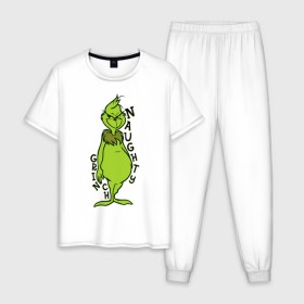 Мужская пижама хлопок с принтом Naughty Grinch в Екатеринбурге, 100% хлопок | брюки и футболка прямого кроя, без карманов, на брюках мягкая резинка на поясе и по низу штанин
 | grinch | гринч | новый год | рождество