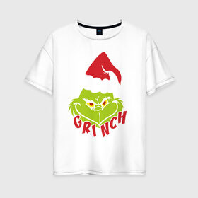 Женская футболка хлопок Oversize с принтом Cristmas Grinch в Екатеринбурге, 100% хлопок | свободный крой, круглый ворот, спущенный рукав, длина до линии бедер
 | Тематика изображения на принте: grinch | гринч | новый год | рождество