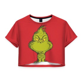 Женская футболка Cropp-top с принтом Grinch в Екатеринбурге, 100% полиэстер | круглая горловина, длина футболки до линии талии, рукава с отворотами | grinch | гринч | новый год | рождество