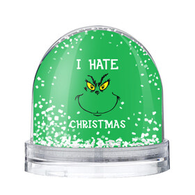 Снежный шар с принтом I hate christmas в Екатеринбурге, Пластик | Изображение внутри шара печатается на глянцевой фотобумаге с двух сторон | grinch | гринч | новый год | рождество