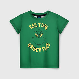 Детская футболка 3D с принтом Resting Grinch Face в Екатеринбурге, 100% гипоаллергенный полиэфир | прямой крой, круглый вырез горловины, длина до линии бедер, чуть спущенное плечо, ткань немного тянется | grinch | гринч | новый год | рождество