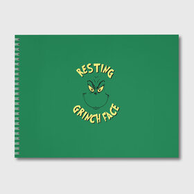 Альбом для рисования с принтом Resting Grinch Face в Екатеринбурге, 100% бумага
 | матовая бумага, плотность 200 мг. | Тематика изображения на принте: grinch | гринч | новый год | рождество