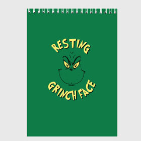 Скетчбук с принтом Resting Grinch Face в Екатеринбурге, 100% бумага
 | 48 листов, плотность листов — 100 г/м2, плотность картонной обложки — 250 г/м2. Листы скреплены сверху удобной пружинной спиралью | Тематика изображения на принте: grinch | гринч | новый год | рождество