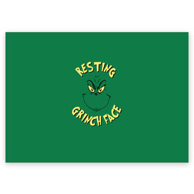 Поздравительная открытка с принтом Resting Grinch Face в Екатеринбурге, 100% бумага | плотность бумаги 280 г/м2, матовая, на обратной стороне линовка и место для марки
 | grinch | гринч | новый год | рождество