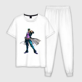 Мужская пижама хлопок с принтом Дзётаро Кудзё в Екатеринбурге, 100% хлопок | брюки и футболка прямого кроя, без карманов, на брюках мягкая резинка на поясе и по низу штанин
 | anime | jojo | аниме | джоджо | дзётаро кудзё