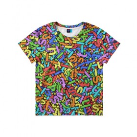 Детская футболка 3D с принтом Радужные буквы s, h, i, t в Екатеринбурге, 100% гипоаллергенный полиэфир | прямой крой, круглый вырез горловины, длина до линии бедер, чуть спущенное плечо, ткань немного тянется | алфавит | буква | паттрен | радуга | слово | узор