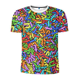 Мужская футболка 3D спортивная с принтом Радужные буквы s, h, i, t в Екатеринбурге, 100% полиэстер с улучшенными характеристиками | приталенный силуэт, круглая горловина, широкие плечи, сужается к линии бедра | алфавит | буква | паттрен | радуга | слово | узор