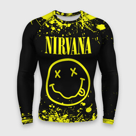 Мужской рашгард 3D с принтом Nirvana в Екатеринбурге,  |  | grunge | kurt cobain | nirvana | группы | курт кобейн | музыка | нирвана | рок | смайл | смайлик