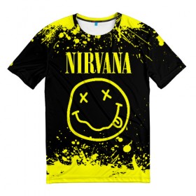 Мужская футболка 3D с принтом Nirvana в Екатеринбурге, 100% полиэфир | прямой крой, круглый вырез горловины, длина до линии бедер | grunge | kurt cobain | nirvana | группы | курт кобейн | музыка | нирвана | рок | смайл | смайлик