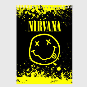 Скетчбук с принтом Nirvana в Екатеринбурге, 100% бумага
 | 48 листов, плотность листов — 100 г/м2, плотность картонной обложки — 250 г/м2. Листы скреплены сверху удобной пружинной спиралью | Тематика изображения на принте: grunge | kurt cobain | nirvana | группы | курт кобейн | музыка | нирвана | рок | смайл | смайлик