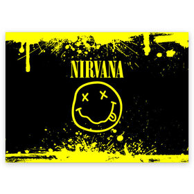 Поздравительная открытка с принтом Nirvana в Екатеринбурге, 100% бумага | плотность бумаги 280 г/м2, матовая, на обратной стороне линовка и место для марки
 | Тематика изображения на принте: grunge | kurt cobain | nirvana | группы | курт кобейн | музыка | нирвана | рок | смайл | смайлик