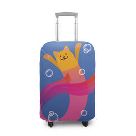 Чехол для чемодана 3D с принтом Кот русалка в Екатеринбурге, 86% полиэфир, 14% спандекс | двустороннее нанесение принта, прорези для ручек и колес | вода | кот | котик | море | розовый | русалка | рыжий | синий