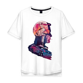 Мужская футболка хлопок Oversize с принтом Drive Racing в Екатеринбурге, 100% хлопок | свободный крой, круглый ворот, “спинка” длиннее передней части | Тематика изображения на принте: 80s | retro | retrowave | synthwave