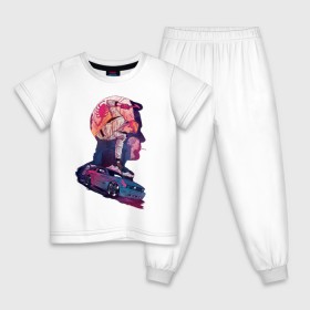 Детская пижама хлопок с принтом Drive Racing в Екатеринбурге, 100% хлопок |  брюки и футболка прямого кроя, без карманов, на брюках мягкая резинка на поясе и по низу штанин
 | 80s | retro | retrowave | synthwave