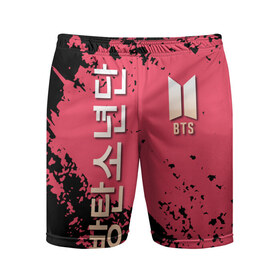 Мужские шорты 3D спортивные с принтом BTS в Екатеринбурге,  |  | bts | бтс | группа | корейская | музыка | розовый | цветы | черный