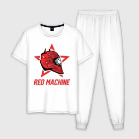 Мужская пижама хлопок с принтом Red Machine - Красная Машина в Екатеринбурге, 100% хлопок | брюки и футболка прямого кроя, без карманов, на брюках мягкая резинка на поясе и по низу штанин
 | hockey | machine | red | russia | team | красная | машина | россия | сборная | хоккей