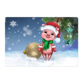 Магнитный плакат 3Х2 с принтом Поросенок в Екатеринбурге, Полимерный материал с магнитным слоем | 6 деталей размером 9*9 см | christmas | елка | зима | игрушка | новый год | поросенок | праздник | рождество | свинка | свинья | символ года | снег | улыбка | хрюшка | шапка | шарик