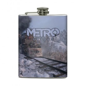 Фляга с принтом Metro Exodus в Екатеринбурге, металлический корпус | емкость 0,22 л, размер 125 х 94 мм. Виниловая наклейка запечатывается полностью | 